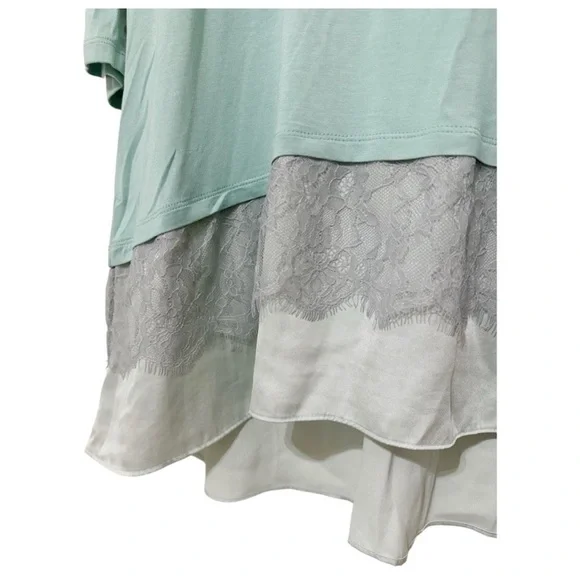 LOGO by Lori Goldstein Mint Women’s Tunic Top w/Satin & Lace Hem - Large Petite - Picture 3 of 6